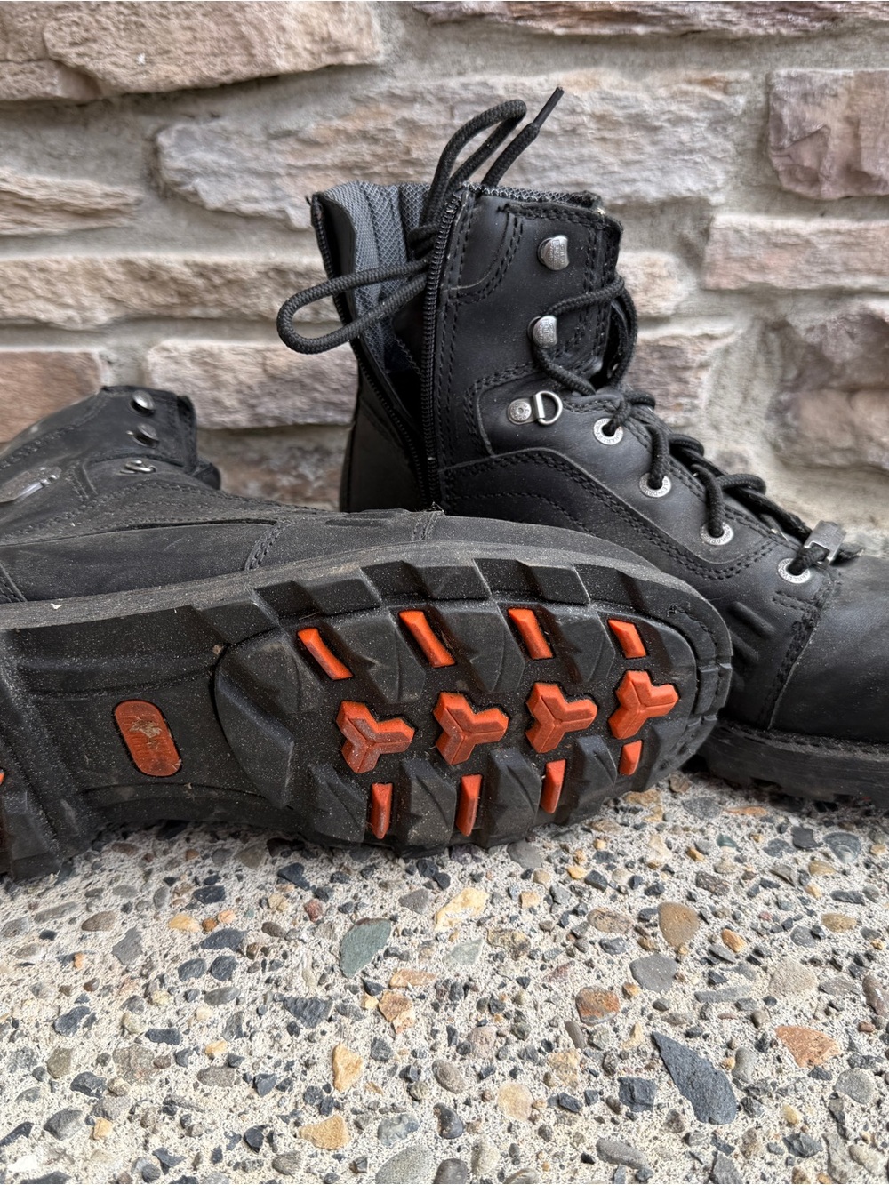 Harley Davidson Black Tactical Boots with Orange Traction Accents size 11 1/2